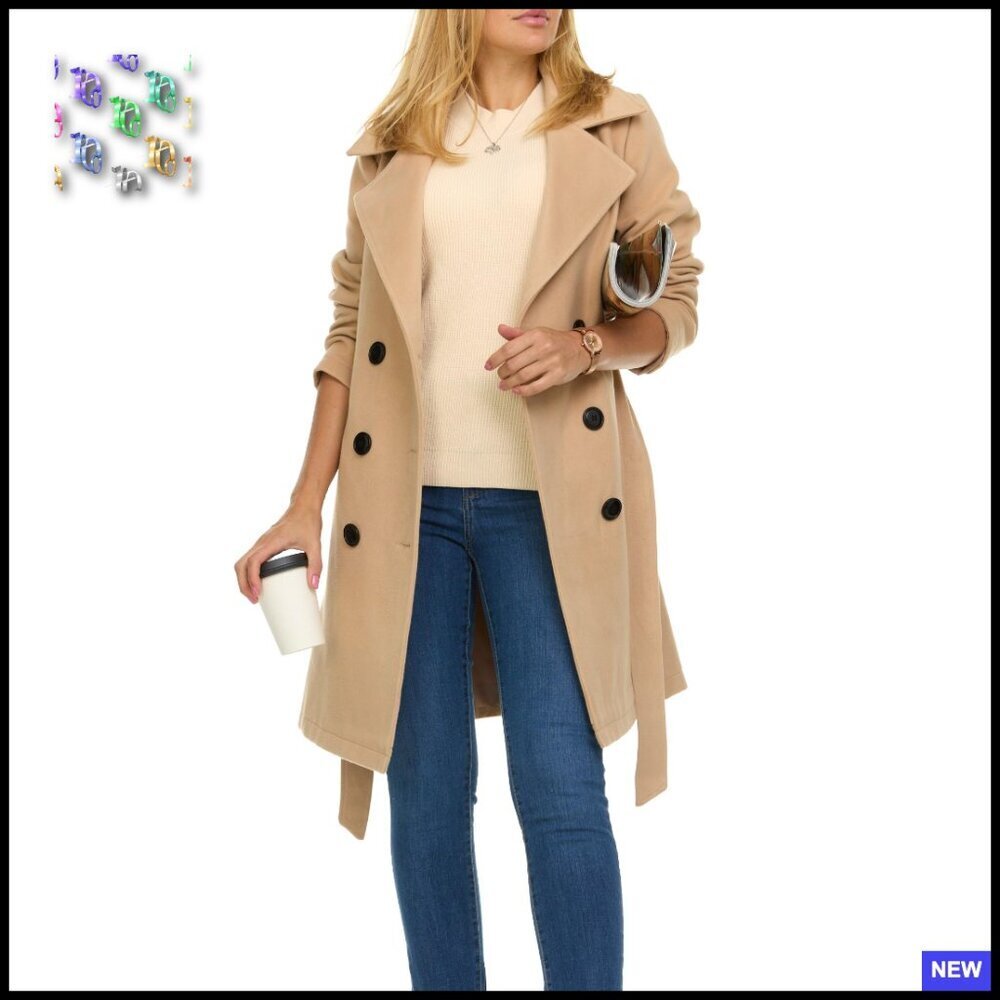 Double-Breasted Trench Coat Faux Wool Winter Elegant Classic Chic